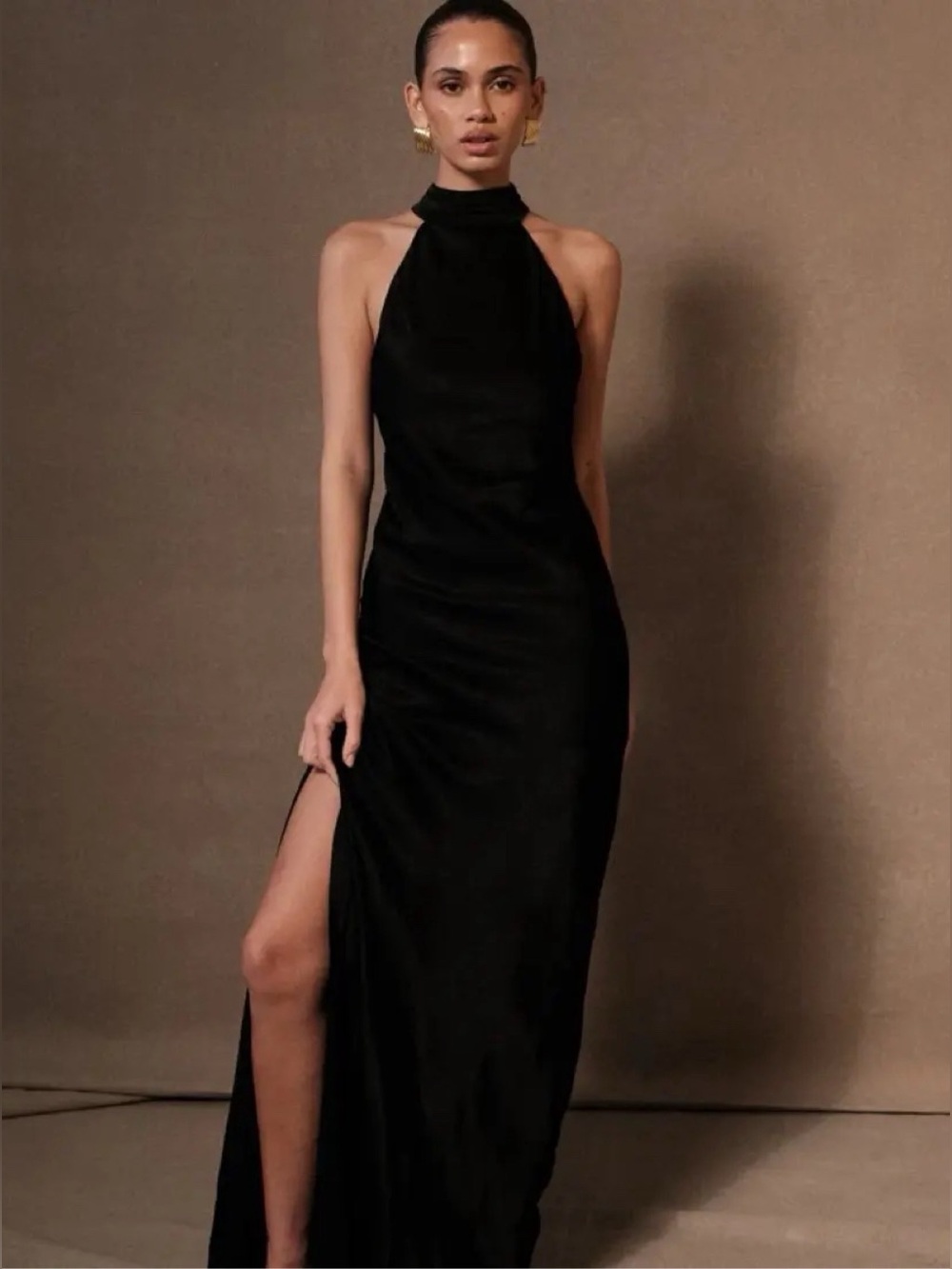 Meshki Claire Satin Maxi Dress in Black - Size XL